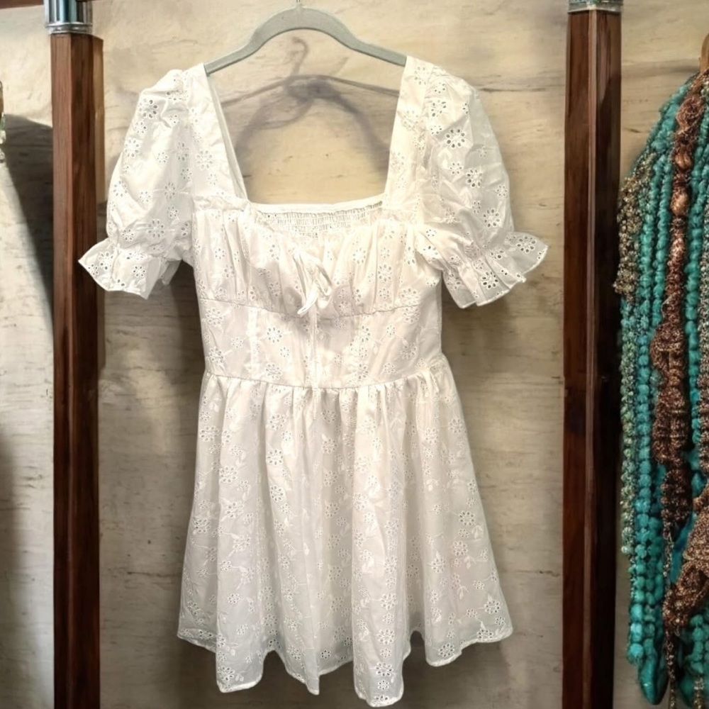 SHEIN White Eyelet Dress Size Large